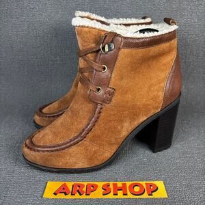 🔴 Sam Edelman Madge Women`s Size 8M Brown Suede Leather Faux Fur Bootie